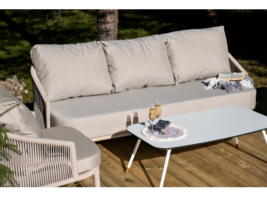 "Верона" лаунж-зона 5-местная плетеная из роупа (веревки), каркас алюминиевый белый, роуп бежевый в Кургане