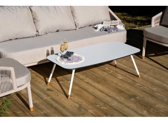 "Верона" лаунж-зона 5-местная плетеная из роупа (веревки), каркас алюминиевый белый, роуп бежевый в Кургане