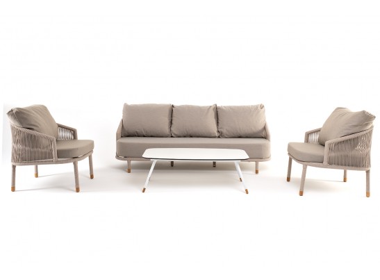 "Верона" лаунж-зона 5-местная плетеная из роупа (веревки), каркас алюминиевый белый, роуп бежевый в Кургане