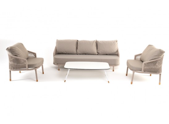 "Верона" лаунж-зона 5-местная плетеная из роупа (веревки), каркас алюминиевый белый, роуп бежевый в Кургане