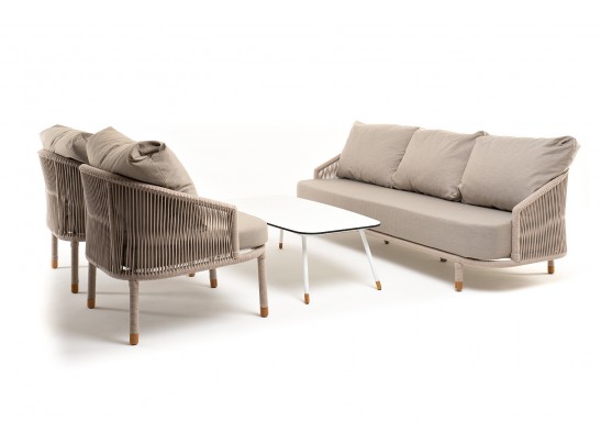 "Верона" лаунж-зона 5-местная плетеная из роупа (веревки), каркас алюминиевый белый, роуп бежевый в Кургане
