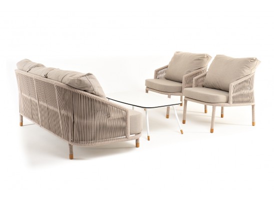 "Верона" лаунж-зона 5-местная плетеная из роупа (веревки), каркас алюминиевый белый, роуп бежевый в Кургане