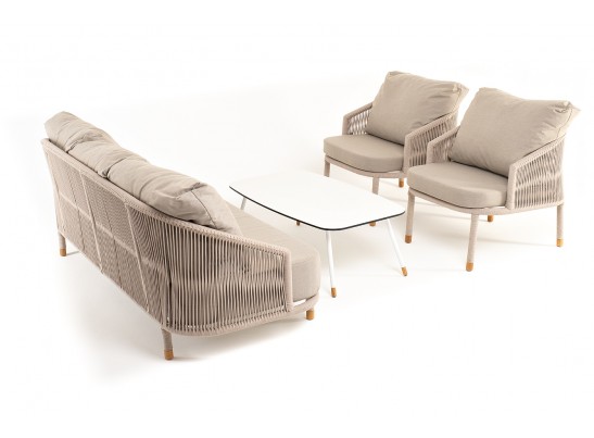 "Верона" лаунж-зона 5-местная плетеная из роупа (веревки), каркас алюминиевый белый, роуп бежевый в Кургане