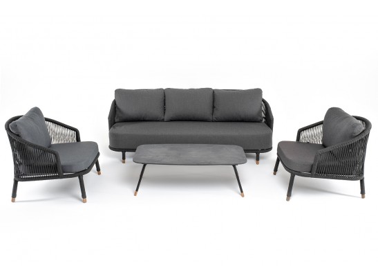 "Верона" лаунж-зона 5-местная плетеная из роупа (веревки), каркас алюминиевый темно-серый, роуп темно-серый в Кургане