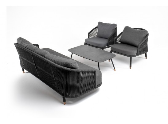 "Верона" лаунж-зона 5-местная плетеная из роупа (веревки), каркас алюминиевый темно-серый, роуп темно-серый в Кургане