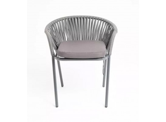 "Женева" стул плетеный из роупа, каркас алюминий темно-серый (RAL7024) муар, роуп серый 15мм, ткань серая 017 в Кургане