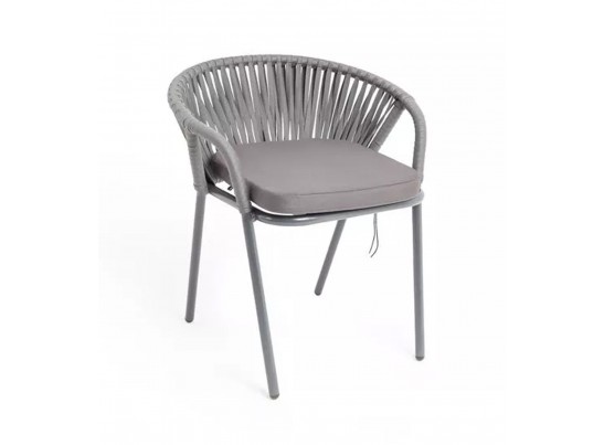 "Женева" стул плетеный из роупа, каркас алюминий темно-серый (RAL7024) муар, роуп серый 15мм, ткань серая 017 в Кургане