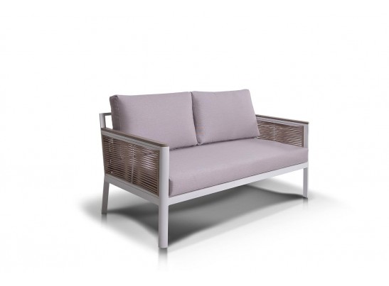 "Сан Ремо" диван 2-местный плетеный из роупа, каркас алюминий белый, роуп бежевый, ткань бежевая в Кургане