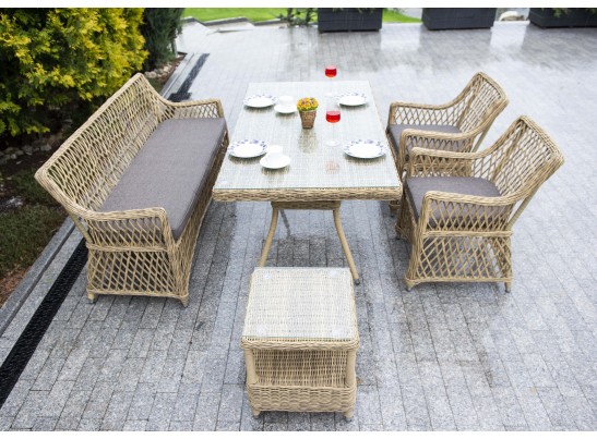 "Катания F" обеденная группа плетеная на 4 персоны, цвет соломенный в Кургане