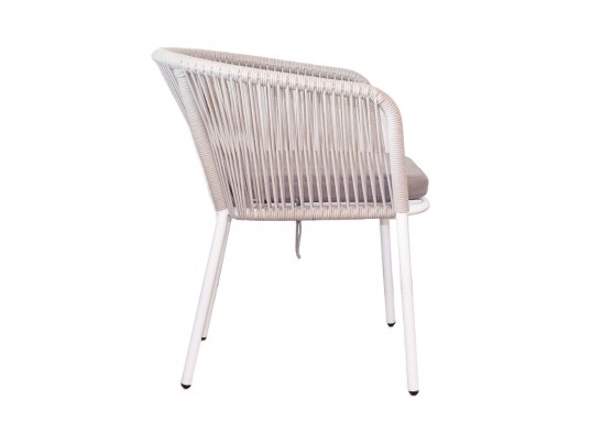 "Марсель" стул плетеный из роупа, каркас алюминий белый шагрень, роуп бежевый круглый, ткань бежевая в Кургане