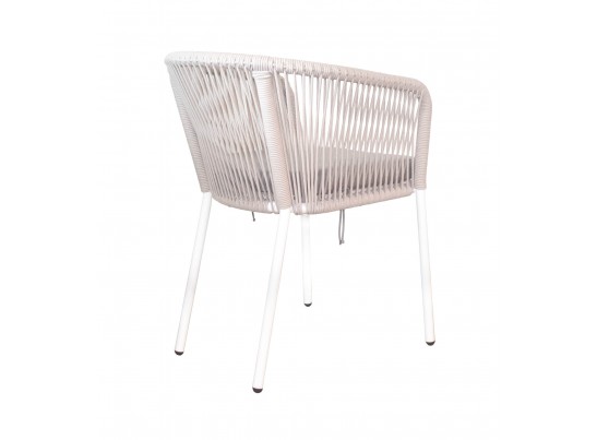 "Марсель" стул плетеный из роупа, каркас алюминий белый шагрень, роуп бежевый круглый, ткань бежевая в Кургане