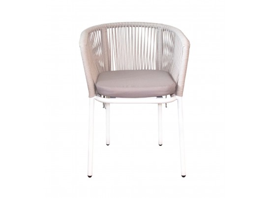 "Марсель" стул плетеный из роупа, каркас алюминий белый шагрень, роуп бежевый круглый, ткань бежевая в Кургане