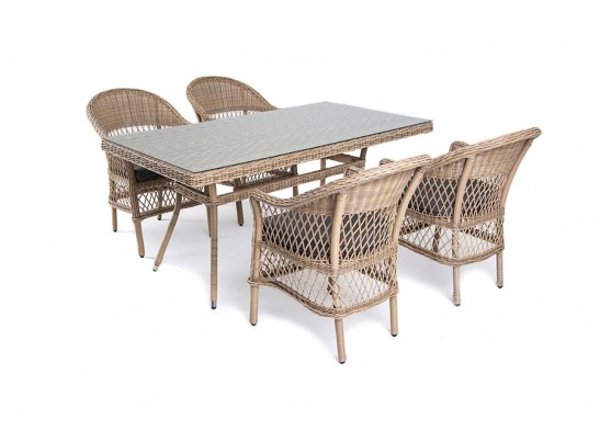 "Амароне" обеденная группа из искусственного ротанга на 4 персоны, цвет соломенный в Кургане