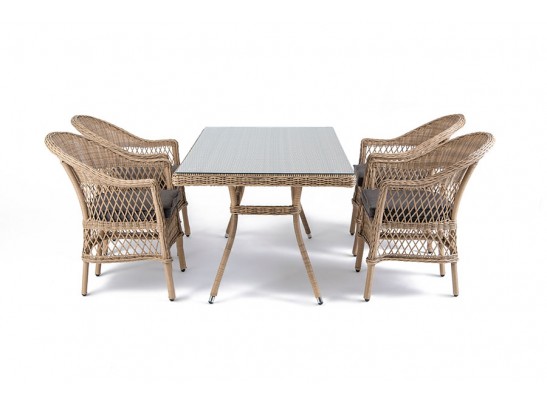 "Амароне" обеденная группа из искусственного ротанга на 4 персоны, цвет соломенный в Кургане