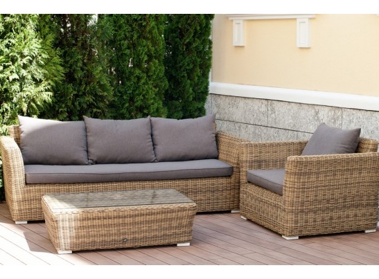 "Капучино" диван из искусственного ротанга трехместный, цвет соломенный в Кургане