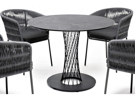 "Диего" обеденная группа на 4 персоны со стульями "Бордо" плетения колос, столешница "серый гранит" в Кургане