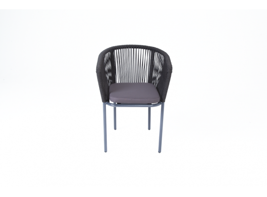 "Марсель" стул плетеный из роупа, каркас алюминий темно-серый (RAL7024) шагрень, роуп темно-серый круглый, ткань темно-серая в Кургане