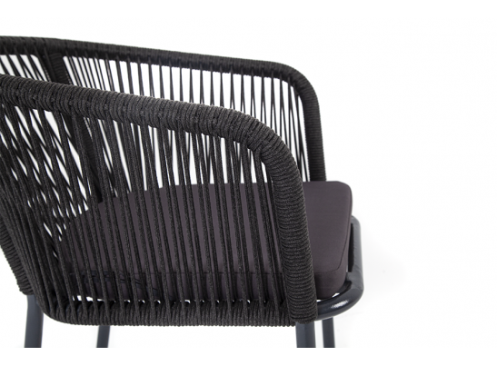 "Марсель" стул плетеный из роупа, каркас алюминий темно-серый (RAL7024) шагрень, роуп темно-серый круглый, ткань темно-серая в Кургане