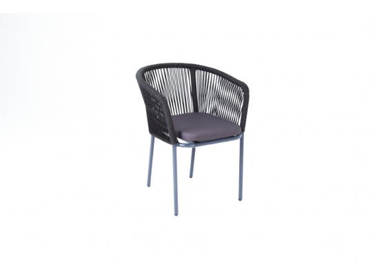 "Марсель" стул плетеный из роупа, каркас алюминий темно-серый (RAL7024) шагрень, роуп темно-серый круглый, ткань темно-серая в Кургане