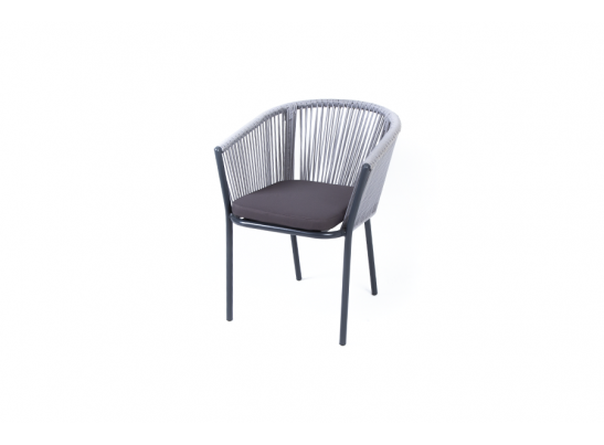 "Марсель" стул плетеный из роупа, каркас алюминий темно-серый, роуп светло-серый, ткань темно-серая в Кургане