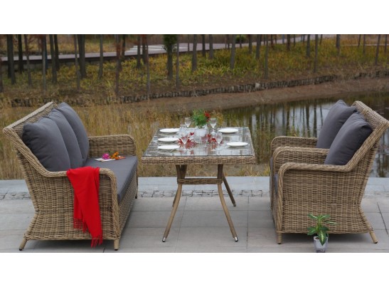 "Гляссе" диван трехместный из искусственного ротанга, цвет соломенный в Кургане