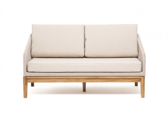 "Канны" диван 2-местный плетеный из роупа, основание дуб, роуп бежевый круглый, ткань бежевая 052 в Кургане