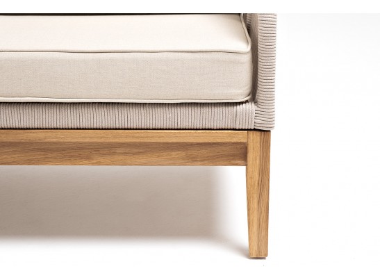 "Канны" диван 2-местный плетеный из роупа, основание дуб, роуп бежевый круглый, ткань бежевая 052 в Кургане