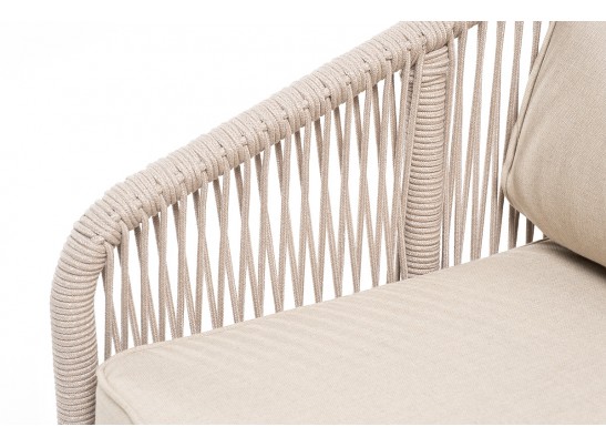 "Канны" диван 2-местный плетеный из роупа, основание дуб, роуп бежевый круглый, ткань бежевая 052 в Кургане