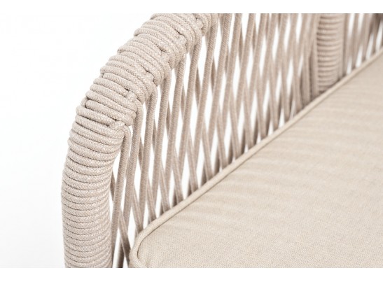 "Канны" диван 2-местный плетеный из роупа, основание дуб, роуп бежевый круглый, ткань бежевая 052 в Кургане