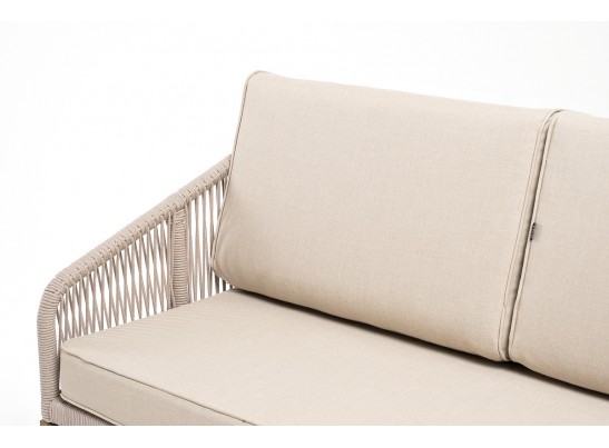 "Канны" диван 2-местный плетеный из роупа, основание дуб, роуп бежевый круглый, ткань бежевая 052 в Кургане