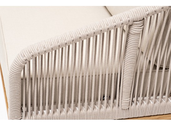 "Канны" диван 2-местный плетеный из роупа, основание дуб, роуп бежевый круглый, ткань бежевая 052 в Кургане