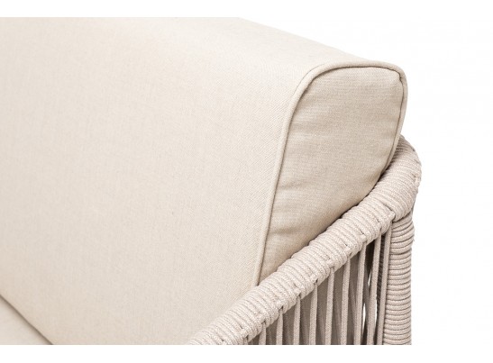 "Канны" диван 2-местный плетеный из роупа, основание дуб, роуп бежевый круглый, ткань бежевая 052 в Кургане