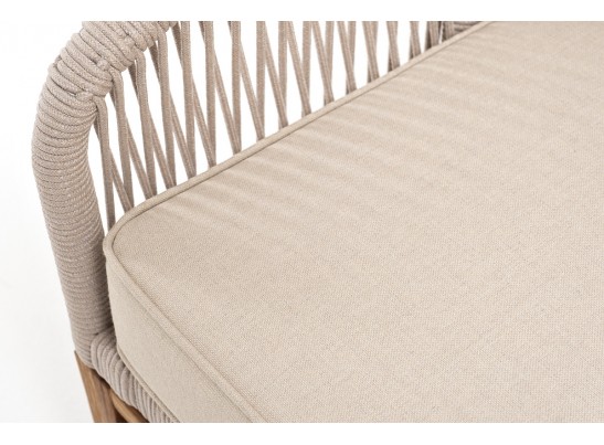 "Канны" диван 2-местный плетеный из роупа, основание дуб, роуп бежевый круглый, ткань бежевая 052 в Кургане