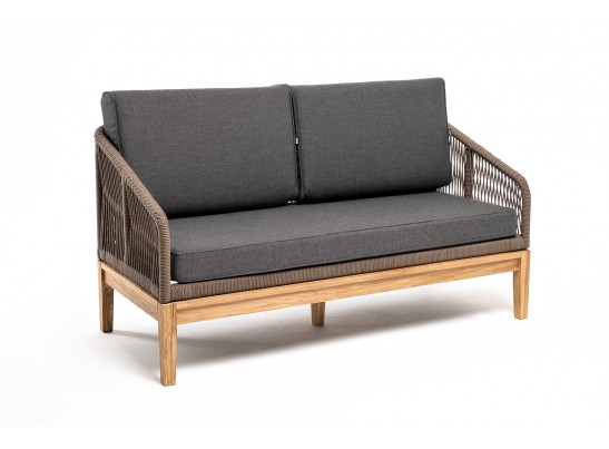 "Канны" диван 2-местный плетеный из роупа, основание дуб, роуп коричневый круглый, ткань темно-серая 027 в Кургане