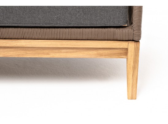 "Канны" диван 2-местный плетеный из роупа, основание дуб, роуп коричневый круглый, ткань темно-серая 027 в Кургане