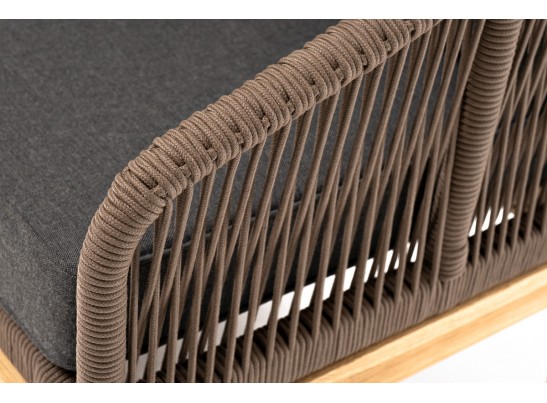 "Канны" диван 2-местный плетеный из роупа, основание дуб, роуп коричневый круглый, ткань темно-серая 027 в Кургане