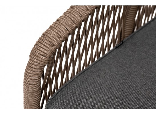 "Канны" диван 2-местный плетеный из роупа, основание дуб, роуп коричневый круглый, ткань темно-серая 027 в Кургане