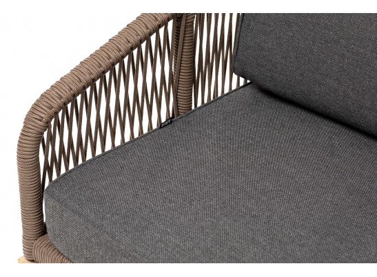 "Канны" диван 2-местный плетеный из роупа, основание дуб, роуп коричневый круглый, ткань темно-серая 027 в Кургане