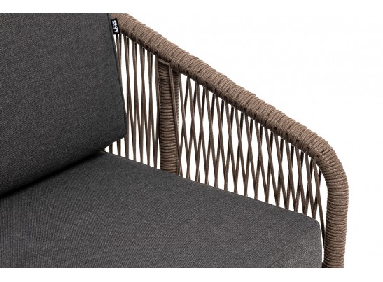 "Канны" диван 2-местный плетеный из роупа, основание дуб, роуп коричневый круглый, ткань темно-серая 027 в Кургане