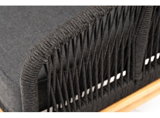 "Канны" диван 2-местный плетеный из роупа, основание дуб, роуп темно-серый круглый, ткань темно-серая 027 в Кургане