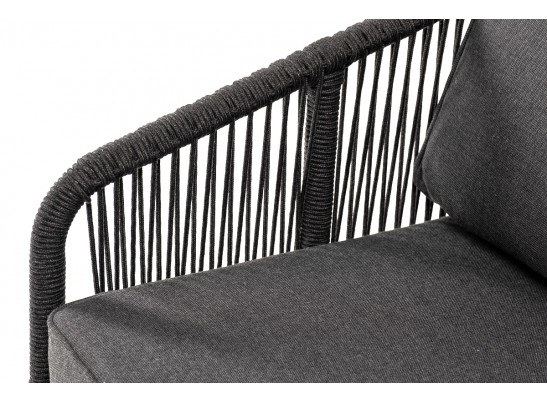 "Канны" диван 2-местный плетеный из роупа, основание дуб, роуп темно-серый круглый, ткань темно-серая 027 в Кургане