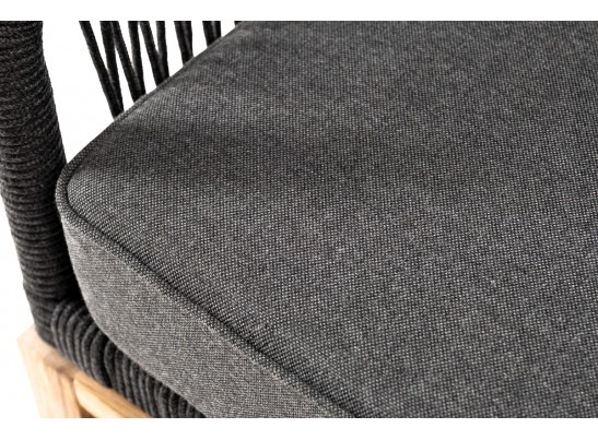 "Канны" диван 2-местный плетеный из роупа, основание дуб, роуп темно-серый круглый, ткань темно-серая 027 в Кургане