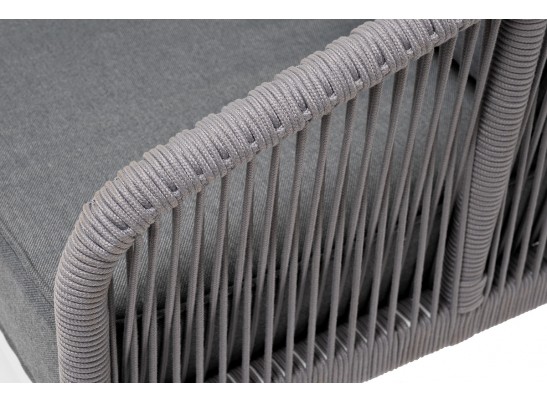 "Канны" диван 3-местный плетеный из роупа, каркас алюминий белый муар, роуп светло-серый круглый, ткань серая 017 в Кургане