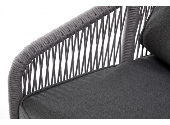 "Канны" диван 3-местный плетеный из роупа, каркас алюминий белый муар, роуп светло-серый круглый, ткань серая 017 в Кургане