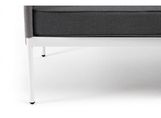 "Канны" диван 3-местный плетеный из роупа, каркас алюминий белый муар, роуп светло-серый круглый, ткань серая 017 в Кургане