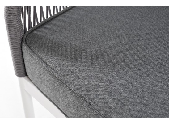 "Канны" диван 3-местный плетеный из роупа, каркас алюминий белый муар, роуп светло-серый круглый, ткань серая 017 в Кургане