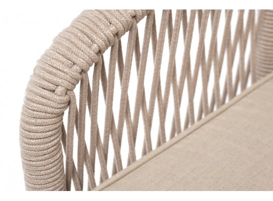 "Канны" кресло плетеное из роупа (веревки), каркас алюминий белый, роуп бежевый, ткань бежевая в Кургане
