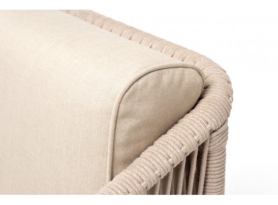 "Канны" кресло плетеное из роупа (веревки), каркас алюминий белый, роуп бежевый, ткань бежевая в Кургане