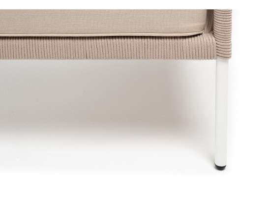 "Канны" кресло плетеное из роупа (веревки), каркас алюминий белый, роуп бежевый, ткань бежевая в Кургане