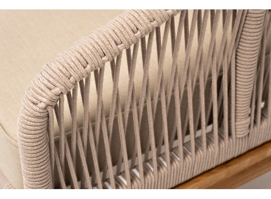 "Канны" кресло плетеное из роупа, основание дуб, роуп бежевый круглый, ткань бежевая 052 в Кургане